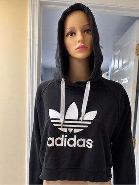 Adidas Trefoil Womens Crop Sweat Shirt With Hoodie Size Medium